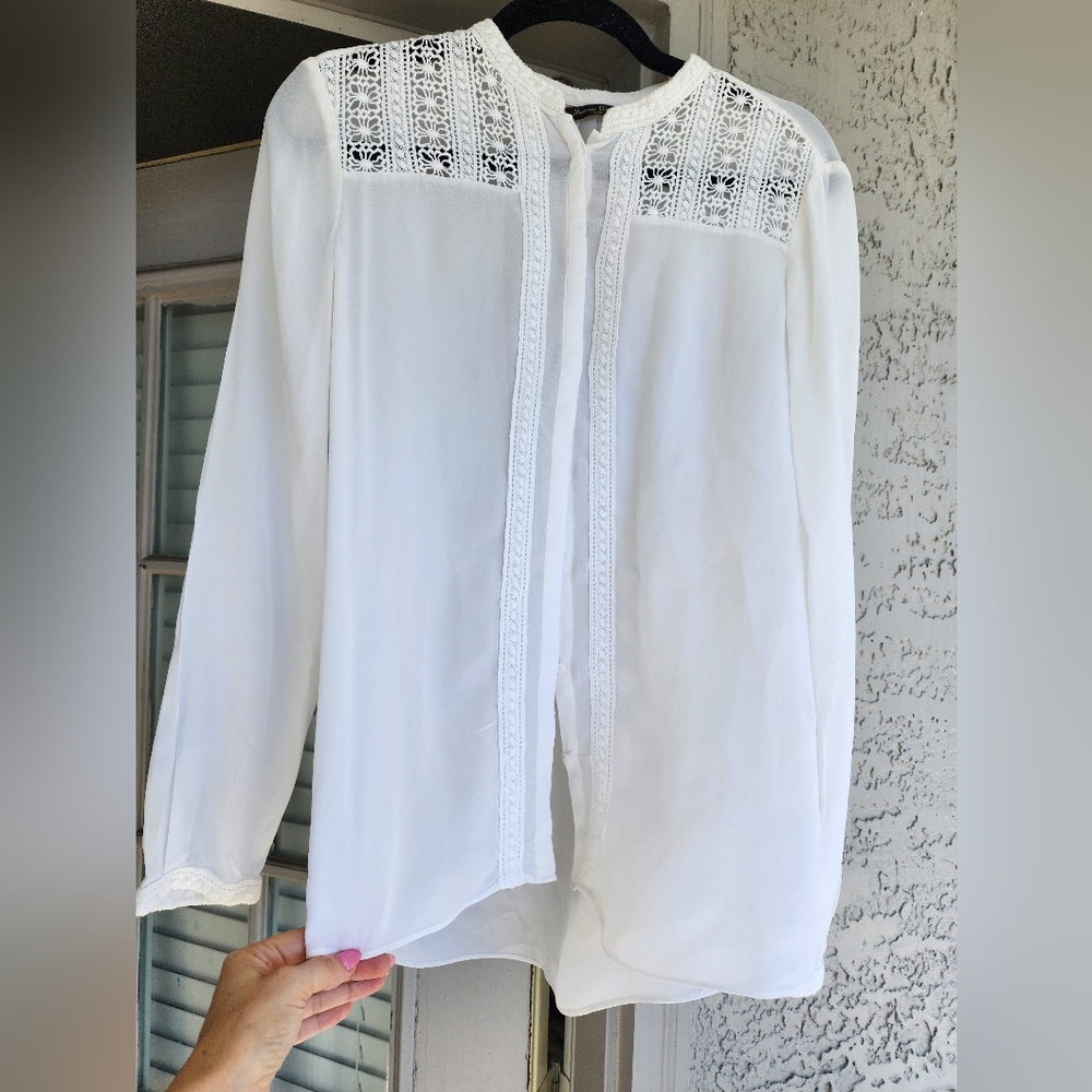 Massimo Dutti White Lace Detail Blouse GORGEOUS SZ 2